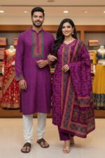 Block Print Three Piece And Panjabi
