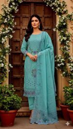 পাকিস্তানি লেজার কাট আগা নুর থ্রি পিস Unstitch. - Image 4