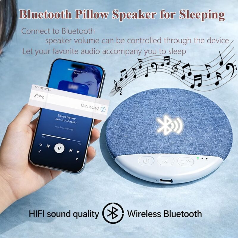 X3 Pro Bluetooth Pillow Speaker – Under Pillow Mini Speaker with White Noise Timer (30/60/90 Min) | Sleep Aid for Side Sleepers